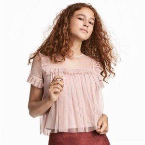 NWOT Ruffle-trimmed Mesh Top - Antique rose - Ladies |US 2  excellent condition